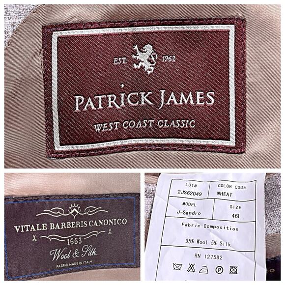 Patrick James Vitale Barberis Canonico Sport Coat Taupe Check Wool Silk Mens 46L - Picture 7 of 7